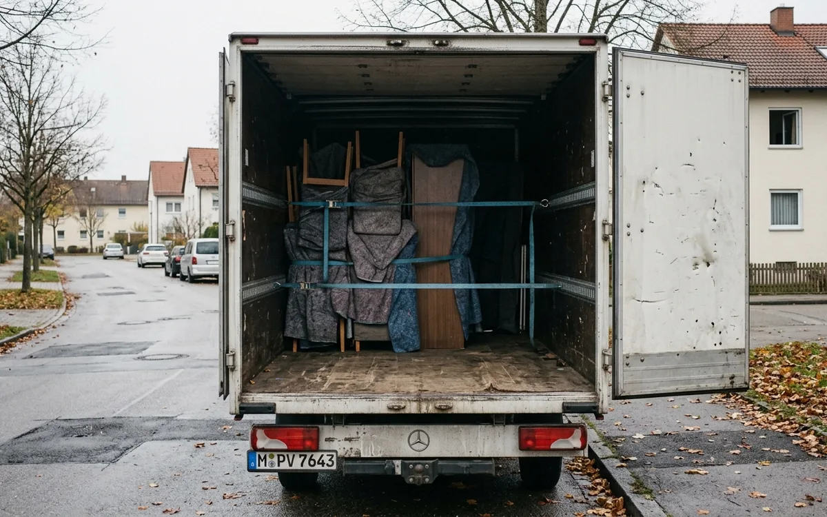 Beiladung im Laderaum, die Ladung ist mit Spanngurten gesichert