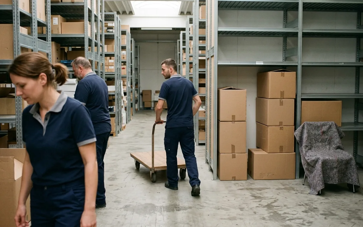 Einlagerung: verschlossene Lagerboxen stehen im Regalgang