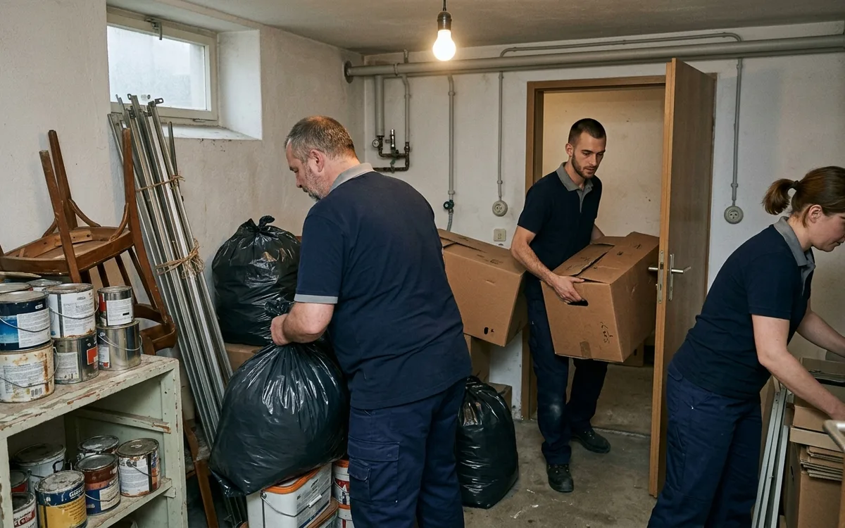 Entrümpelung: der Keller wird ausgeräumt, Säcke und Kartons stehen bereit
