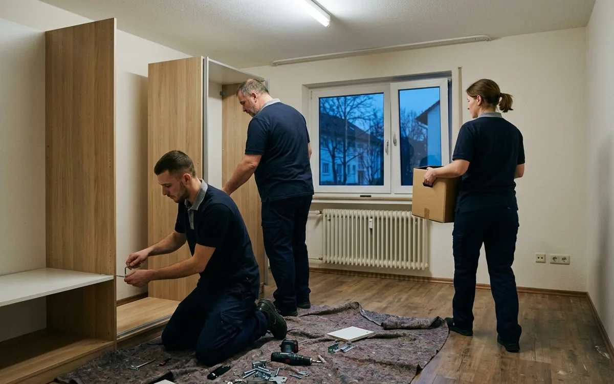 Möbelmontage, ein Schrank wird am Zielort wieder aufgebaut