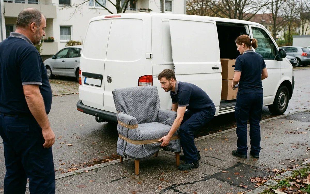 Möbeltransport: ein einzelnes Möbelstück wird in Decken eingeschlagen