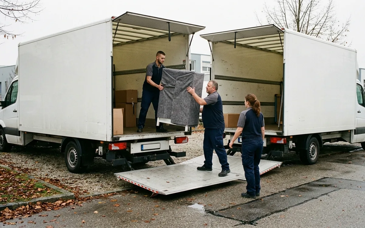 Umladen auf den Wagen des Partnerbetriebs für die zweite Streckenhälfte